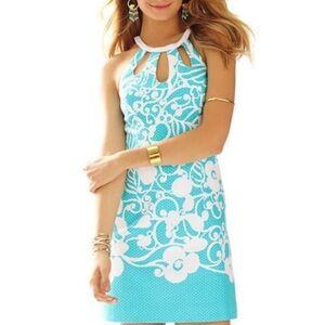 Lilly Pulitzer Pearl Shift Shorely Blue Pick Up Lines Floral Halter Dress Sz 00